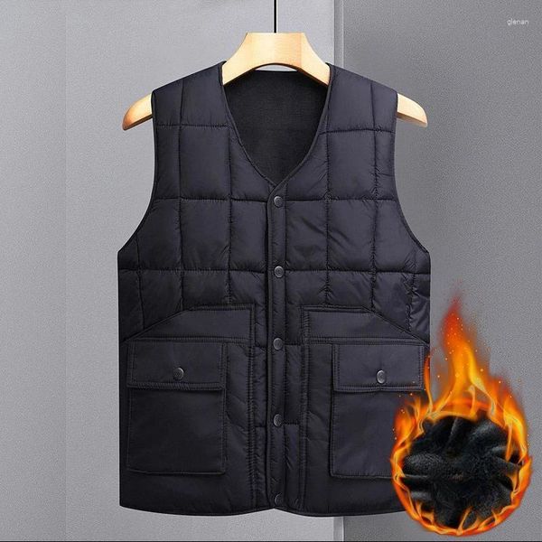 Gilet da uomo 2024 Uomo Autunno Inverno Agnello Cashmere Gilet caldo Plus Velluto Gilet allentato Maschile Colore solido Senza maniche Giubbotti D657