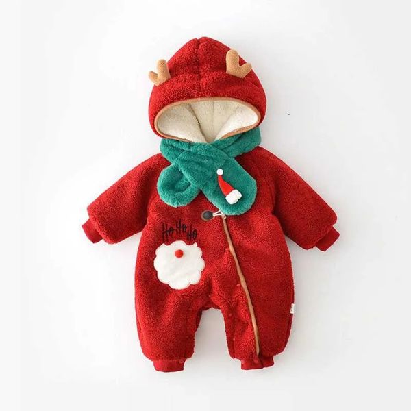 Giyim Setleri Doğan Bebek Erkek Kızlar Noel Kostümü Kış Romper Tulum Eşarp 2 PCS Giysileri Seti Çocuk Sıcak Kalın Bebek Bodysuit 231129