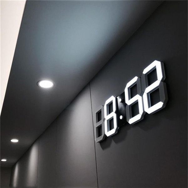 Orologio da parete a LED 3D dal design moderno Sveglie digitali Casa Soggiorno Tavolo da ufficio Scrivania Orologio notturno Display306m