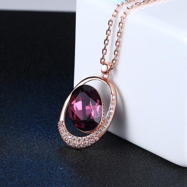 Anhänger Halsketten Halskette Für Frauen Edle Oval Lila Kristall Zirkonia Rose Gold Farbe Engagement Modeschmuck N441Pendant