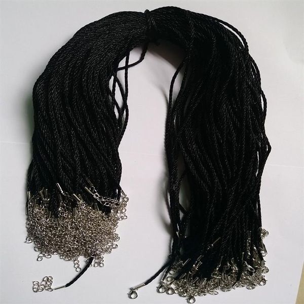 100 cordoncini per collana in raso di seta nero 2,0 mm 18'' 20'' 22'' 24'' con 2'' Extensi251o