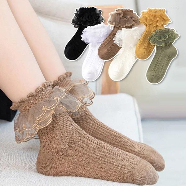 Frauen Socken 1 Paar Sommer Mädchen Baby Kinder Rüschen Socke Nette Rüschen Toddle Designer Weiß Schwarz Spitze Kind Baumwolle für 1-15 Jahre