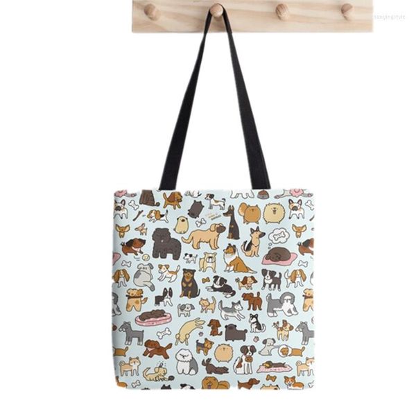 Einkaufstaschen Frauen Einkaufstasche Hund Doodle gedruckt Kawaii Harajuku Leinwand Mädchen Handtasche Tote Schulter Dame