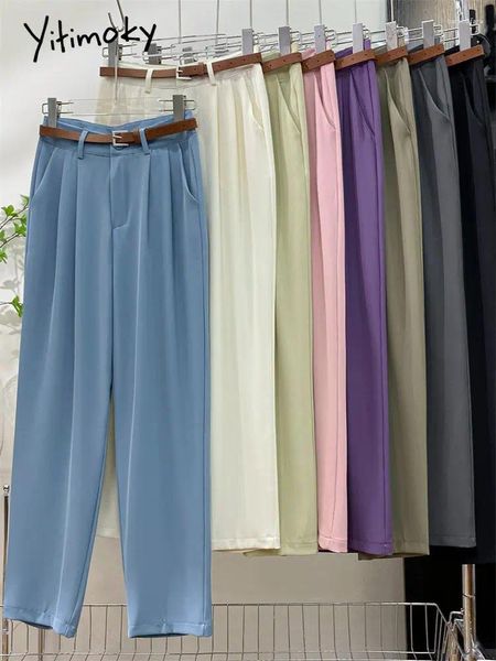 Pantaloni da donna Yitimoky Cintura Pieghe Donna 2023 Fashion Office Lady Solid Pantaloni a vita alta Vintage Casual Chic Matita Y2k