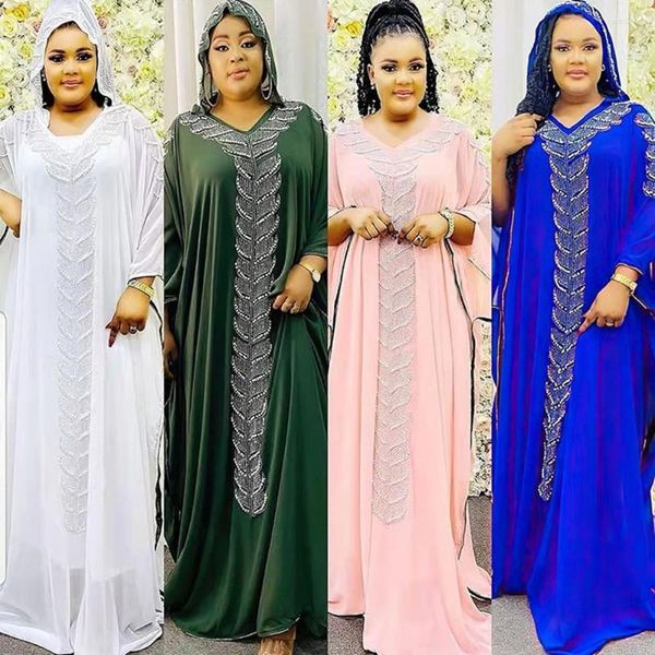 Abbigliamento etnico Abaya Dubai Turchia Hijab musulmano Abito 2023 Eid Moda Caftano Robe Diamanti Africano Boubou Abito da festa Elegante islamico