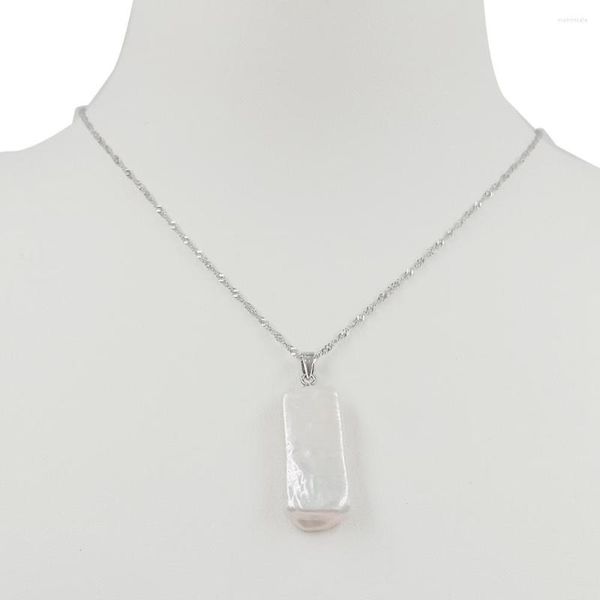 Подвесные ожерелья 925 Серебряное ожерелье с природой пресноводной жемчуг 9x24 мм большой прямоугольник барочный