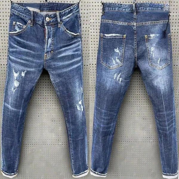 Jeans masculinos 2023 moda lazer pano derramado tinta magro vara pano elástico azul calças apertadas homens streetwear