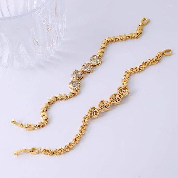 Strand Luxury Heart Hand Chain Gold Color Bracelets for Women Rhinestone Bangle Fashion Wedding Bridal Jewelry Accessories Gifts Gifts