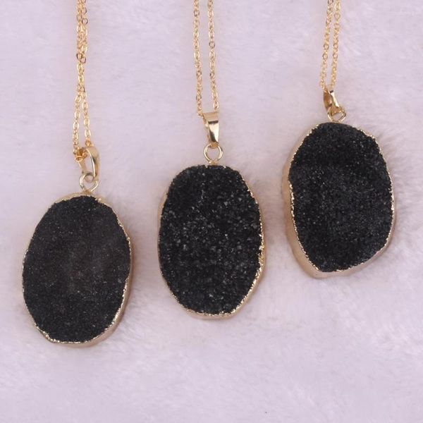 Colares pendentes 2023 Moda Druzy Rough Crystal Pink Quartz colares Natural Stone Drusy Drusy Color Chain Color Jewelry Summer Jewelry