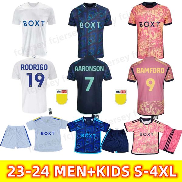 23 24 Camisas de futebol Bamford 9 Home Away Men Kids Kit Leeds Unitedes Adams Aaronson Harrison terceiro 3xl 4xl camisa de futebol James Maillots