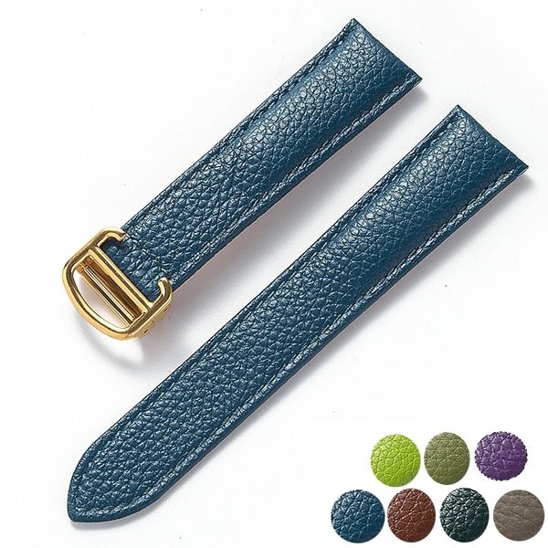 Relógio Bandas Substituição Tank London Key Litchi Grain Soft Leather Strap Homens Senhoras Dobrável Fivela Acessórios 231129