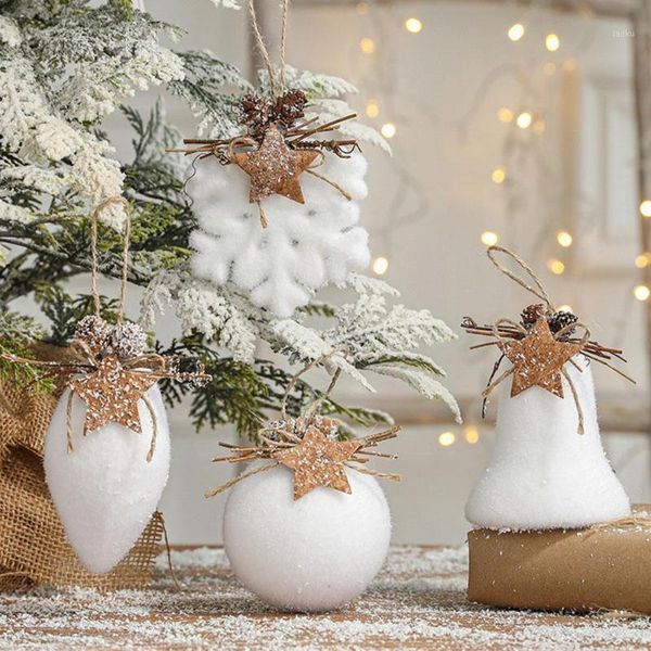 Decoração de festa 8cm Bola branca Bola de neve de flocos de neve Drop Bell Tree Year pendurado pingentes Ornamentos Decoração Presente B3Z4