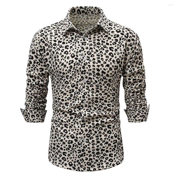 Männer Casual Hemden Cord Weiß Leopard Print Männer Kleid Herbst Winter Warme Bluse Männlich Täglich Social Designer Party Clubwear Chemise