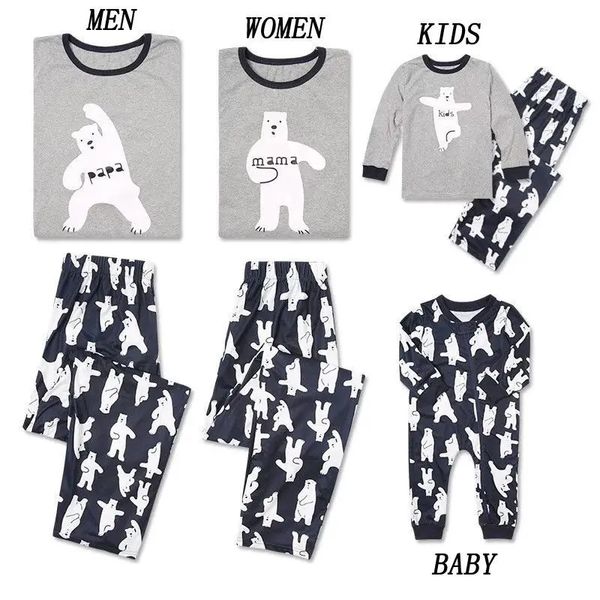 Família combinando roupas de natal pijamas conjunto pai mãe criança bebê roupa urso manga longa calças superiores pijamas roupas 231129