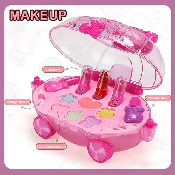 Beauty Fashion Girls Trolley Cosmetic Princess Makeup Box Valigia Rossetto Giocattolo per bambini Giochi di imitazione Baby Set 231129