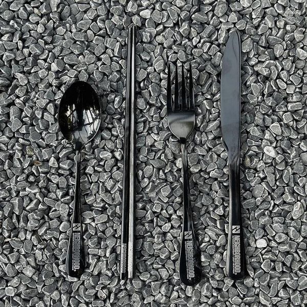 Set di stoviglie Quartiere NBHD Cucchiaio Stoviglie Bacchette Addensato Coltello da bistecca portatile per casa all'aperto in acciaio inossidabile 304