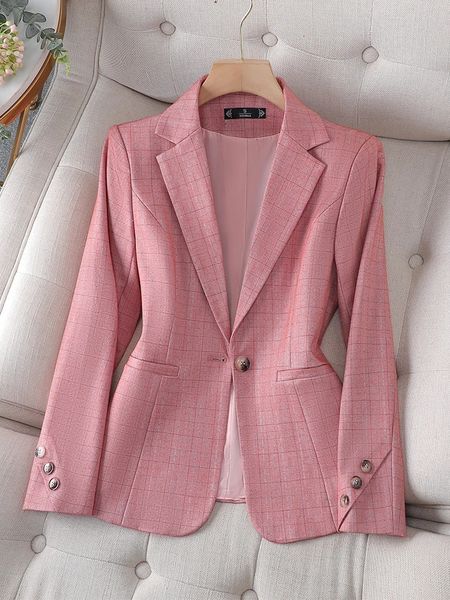 Abiti da donna Blazer da donna Formale Blaze Arrivo Rosa Nero Plaid Donna Donna Manica lunga Bottone singolo Cappotto da lavoro da lavoro slim 231129