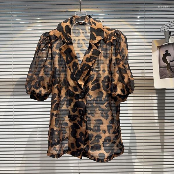 Giacche da donna Absgd 2023 Summer Spicy Girl Leopard Pattern Sexy Colorful Thin Sun Protection Mesh Bubble Sleeve Short Coat Top Donna