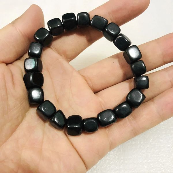 Catena all'ingrosso 1 pz 100% naturale Russia Shungite 9mm Cubi Bracciale Protezione dalle radiazioni EMF 5G Bloccante Gioielli con pietre preziose 231130