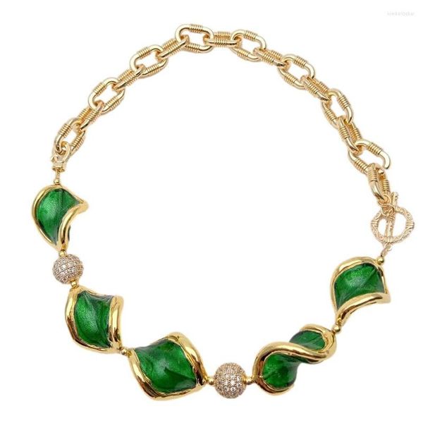 Choker Y.YING Green Murano mit vergoldetem Rand Cz Pave Beads Chain Halskette