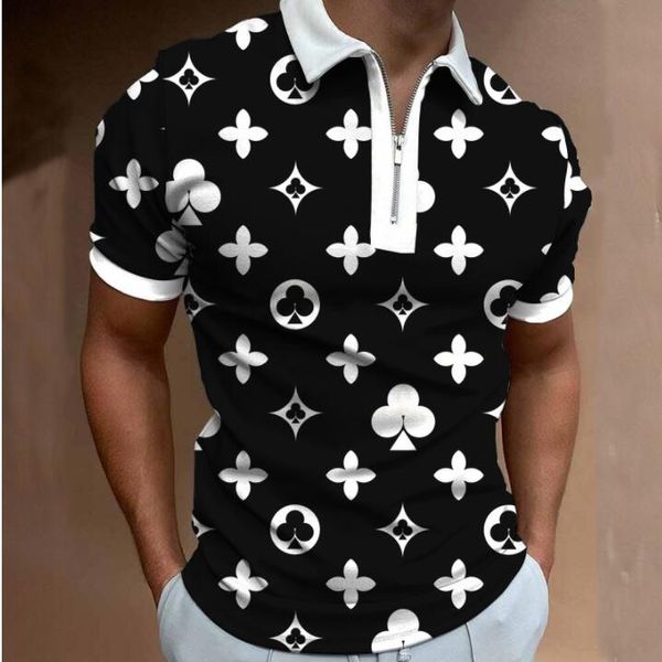 Herren-Poloshirt mit V-Ausschnitt, Designer-3D-HD-Druck, bequeme T-Shirts, schnell trocknende, atmungsaktive Freizeit-Reißverschluss-Poloshirts aus Polyester