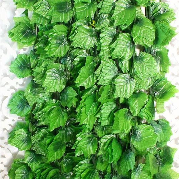 12 pçs atificial falso pendurado planta folhas 2 4m guirlanda casa jardim decoração de parede plástico verde campo atificial folha de uva vine287k