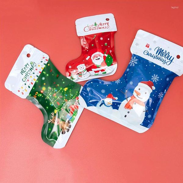 Noel Süslemeleri 10 PCS/SET Stocking Hediye Çantaları Noel Baba Kardan Adam Baskılı Şeker Ambalajı Noel Yılı Partisi Malzemeleri