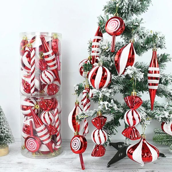 Decorazioni natalizie 1 Set Pendenti natalizi con bastoncini di zucchero Rosso Bianco Albero di Natale Ornamenti appesi Casa 2024 Navidad Anno Decorazioni per feste di Natale 231129