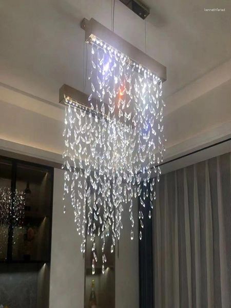 Kolye lambalar Perde Stili Lüks 3 Renkli Dimming Modern Novernty 85-265V Kapalı Yemek Masası Oturma Odası için Led Crystal Chandelier