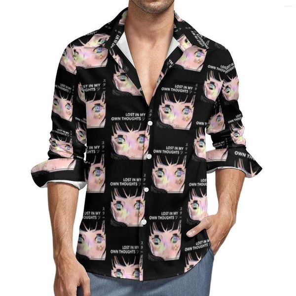 Camicie casual da uomo Divertente camicia anime giapponese Autunno Viso carino Stampa Camicette moda maschile Design a maniche lunghe Top alla moda Taglie forti