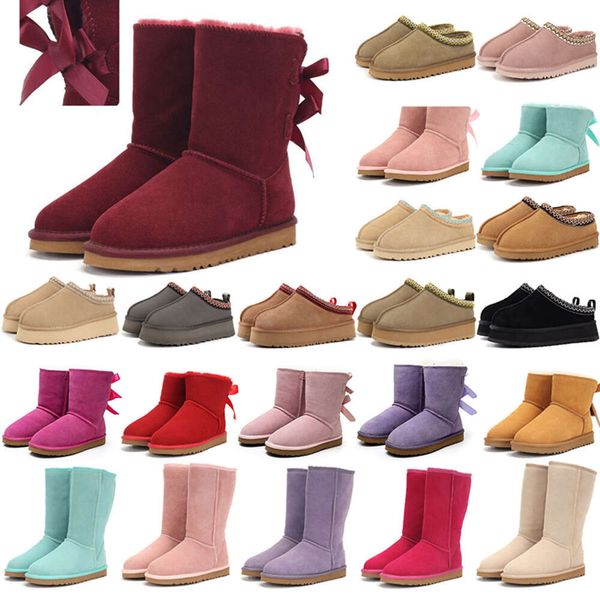 Stivali caldi Stivali da neve Stivaletti Australian Classic Donna Mini Mezza inverno Pelliccia piena Soffice peloso Raso Stivaletti Usa Pantofole Scarpe alla moda