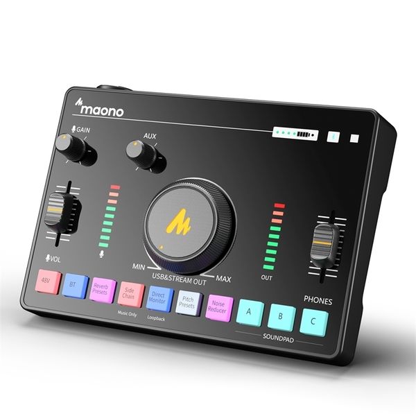 Microfones Maono AMC2 Neo Professional Sound Card Audio Interface Mixer com 48V Phantom Power para Smart Phone PC Gravação de streaming ao vivo 231129