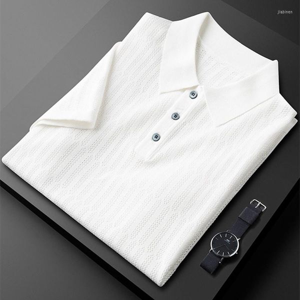 T-shirt da uomo Light Luxury T-shirt lavorata a maglia traspirante di alta qualità da uomo a maniche corte 2023 Summer Simple Jacquard Casual Polo