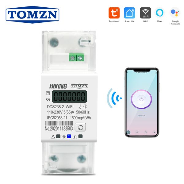 Contatori di energia Tuya monofase 65A su guida Din WIFI Smart timer Monitoraggio del consumo energetico kWh Wattmetro 110 V 220 V 50/60 Hz 230428