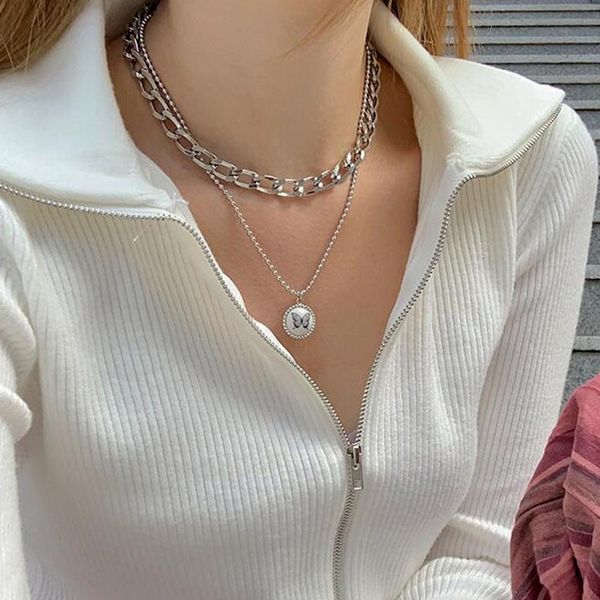 Anhänger Halsketten Vintage Mehrschichtige Schmetterling Münze Halskette Für Frauen Doppelschicht Dicke Ketten Damen Collares De Moda 2023