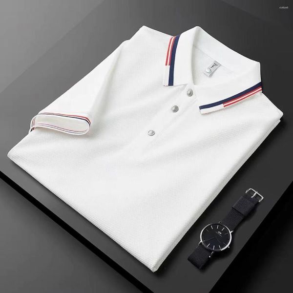 Erkek Tişörtleri Kıdemli Tasarımcının Renk Kontrast Yakası Polo Gömlek Kısa Kollu Erkekler 2023 Yaz Trendi Günlük Mercerize Pamuk
