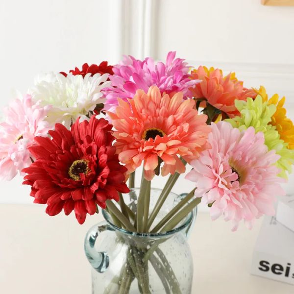 Gerbera a ramo corto Fiori artificiali Decorazioni per la casa Fiori di seta Decorazione della tavola di nozze Puntelli fotografici Ghirlanda floreale finta