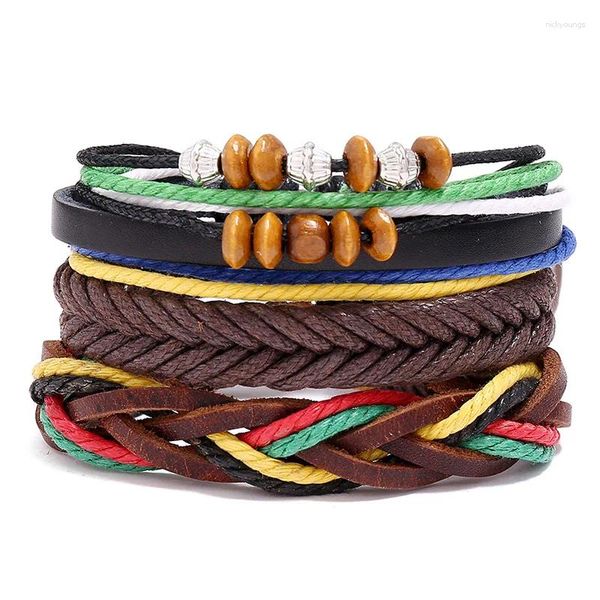 Armreif Bohemian Geflochtene Wrap Echtes Leder Armbänder Für Männer Frauen Charme Holz Perlen Ethnische Tribal Armbänder Schmuck 2023 Geschenk