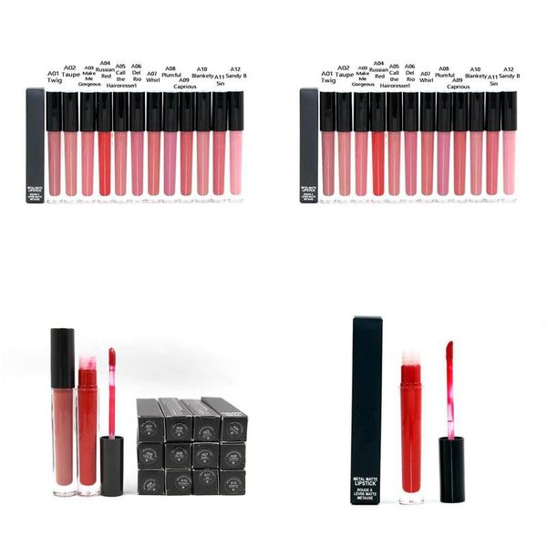 Lucidalabbra Metallo Liquido Rossetto opaco Lucidalabbra Liuqid Rossetti Rouge A Levre 12 colori Nutriente idratante Naturale Cosmet all'ingrosso Dh2Fi