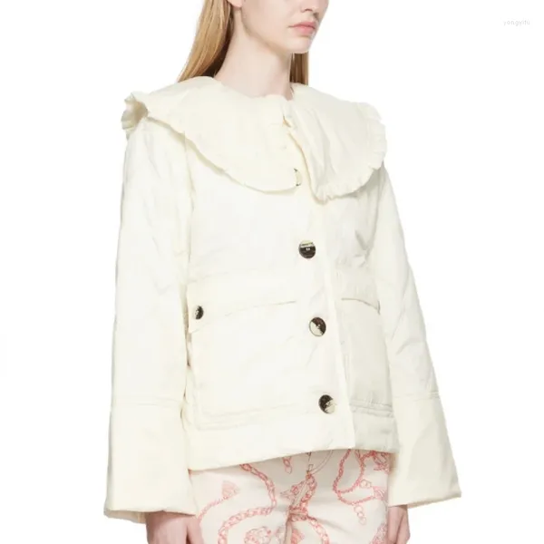 Женские куртки 2023, осенне-зимний стиль, однобортная свободная женская куртка с длинными рукавами с рюшами и лацканами