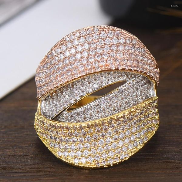 Trauringe GODKI Wide Luxury 3 Tone Twist Layers Chic für Frauen Kubikzirkon Afrikanische Braut Dubai Finger Schmuck 2023