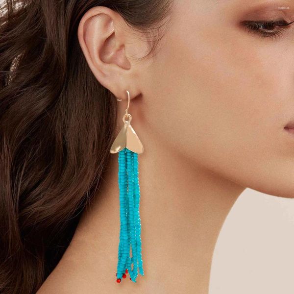 Brincos de Dangle Juran Bohemia Blue Bads Tassels longos para mulheres Madeiradas Vintage Estilo étnico Vintage Holding Declaração Jóias Presentes