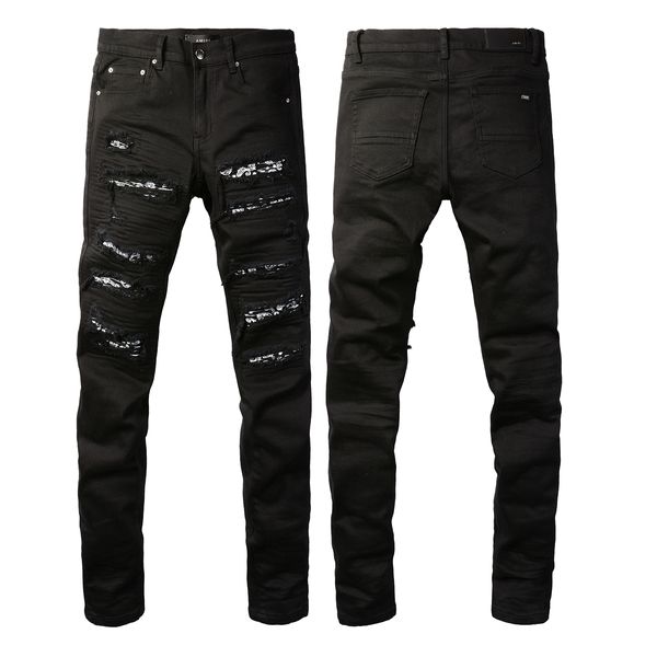 SS23 AM8607 Mens Jeans Marca Skinny Slim Fit Lavado Material de Revestimento Luxo Denim Elástico Motocicleta Homens Original Top Designer SZ28-40