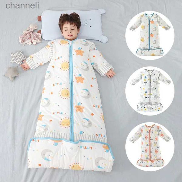 Sacchi a pelo Sacco a pelo organico per neonati Manica staccabile Coperta indossabile Calda biancheria da letto per bambini Sacco a pelo Trapunta anti-calcio 0-12 anni YQ231130