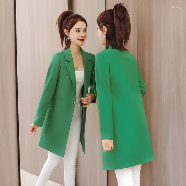 Ternos femininos plus size S-3XL feminino longo blazer jaqueta único botão fino solto primavera outono moda casual elegante preto verde