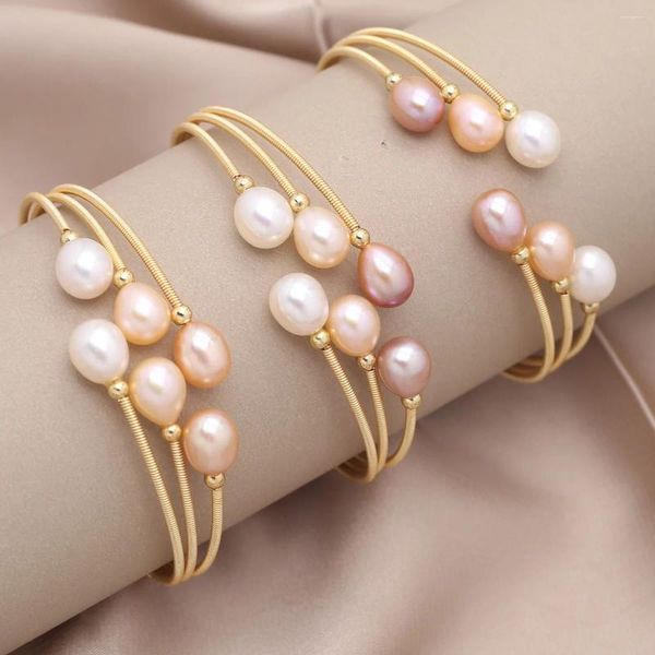 Strand Fashion Tricolor Pearl Simple Elegante Bracelete de Bobina de Cober