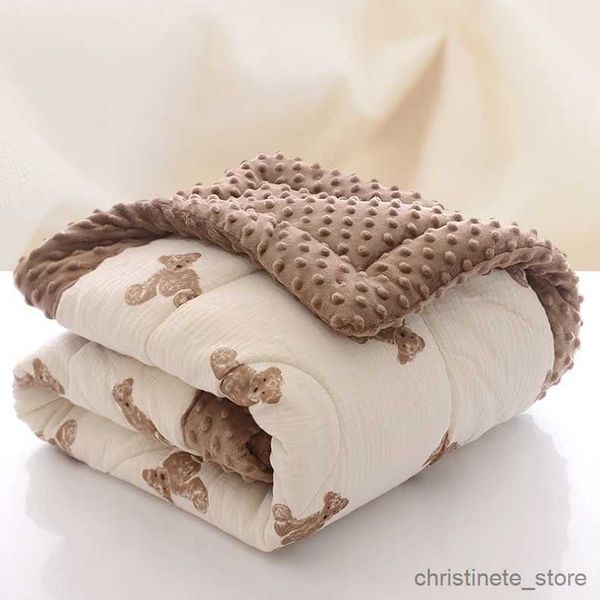 Cobertores Swaddling Cobertores para bebês recém-nascidos de inverno Couverture Bb Nouveau N Bear Print Colcha de bebê Consolador grosso para berço Cobertor de cochilo de algodão Musselina