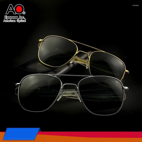 Occhiali da sole Aviazione Pilota uomo vetro Lenes vintage Design del marchio retrò Esercito americano militare ottico Ao Eyewear de Sol Masculino