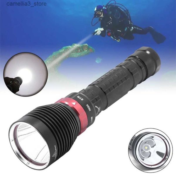 Tochas Profissional Mergulho Lanterna Underwater Glare Penetração À Prova D 'Água XML L2 LED Mergulho Tocha Tactical Hunting Light Lamp 18650 Q231130