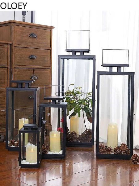 Castiçais preto vintage ferro castiçal retro alto metal jardim castiçal peças centrais de casamento candelabros de cristal lanterna ao ar livre quente yq231130